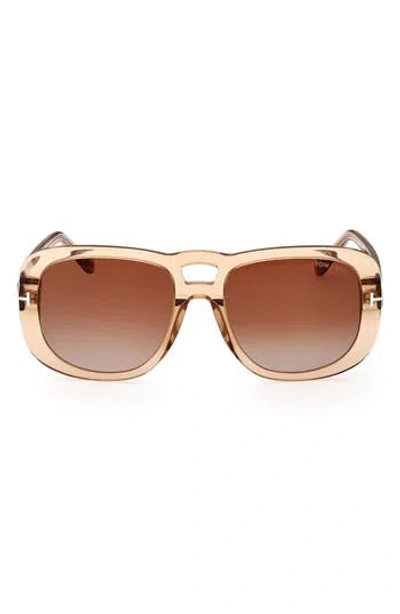 Tom Ford 56mm Gradient Aviator Sunglasses In Shiny Light Brown/brown