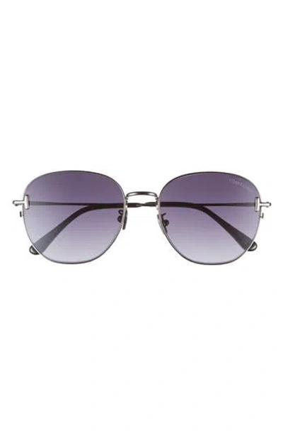 Tom Ford 56mm Gradient Round Sunglasses In Shiny Gunmetal/smoke