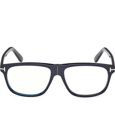 Tom Ford 56mm Pilot Blue Light Blocking Glasses In Deep Blue/t Logo