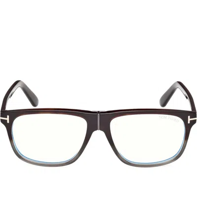 Tom Ford 56mm Pilot Blue Light Blocking Glasses In Havana To Grey/t Logo