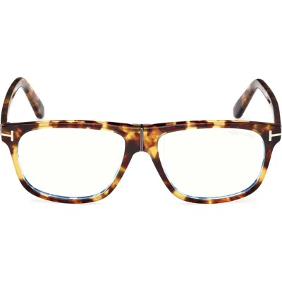 Tom Ford 56mm Pilot Blue Light Blocking Glasses In Havana/t Logo/blue Block