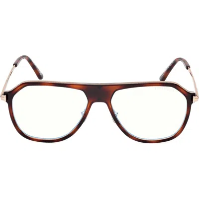 Tom Ford 56mm Pilot Blue Light Blocking Optical Glasses In Brown/gunmetal/t Logo