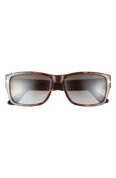 Tom Ford 56mm Rectangle Sunglasses In Dark Havana/smoke