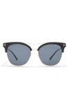 Tom Ford 56mm Round Sunglasses In Shiny Black / Smoke