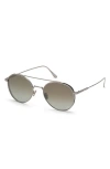 Tom Ford 56mm Round Sunglasses In Shiny Light Ruthenium / Green