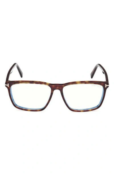 Tom Ford 56mm Square Blue Light Blocking Glasses In Havana Eco/t Logo