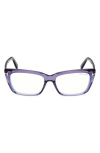 Tom Ford 56mm Square Blue Light Blocking Glasses In Purple/palladium/t Logo