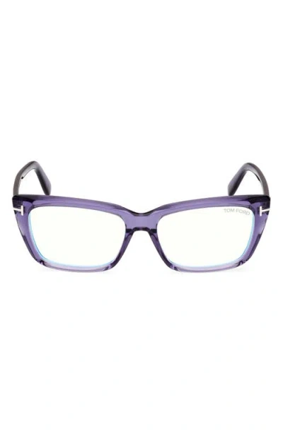 Tom Ford 56mm Square Blue Light Blocking Glasses In Purple/palladium/t Logo
