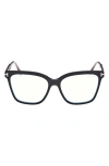 Tom Ford 56mm Square Blue Light Blocking Optical Glasses In Black Rose Gold/t Logo