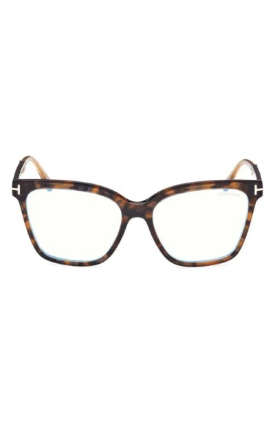 Tom Ford 56mm Square Blue Light Blocking Optical Glasses In Brown