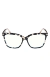 Tom Ford 56mm Square Blue Light Blocking Optical Glasses In Vintage Black Havana Rose Gold