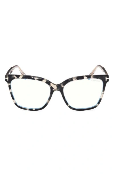 Tom Ford 56mm Square Blue Light Blocking Optical Glasses In Vintage Black Havana Rose Gold