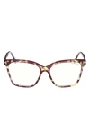 Tom Ford 56mm Square Blue Light Blocking Optical Glasses In Violet Yellow Havana Rose Gold