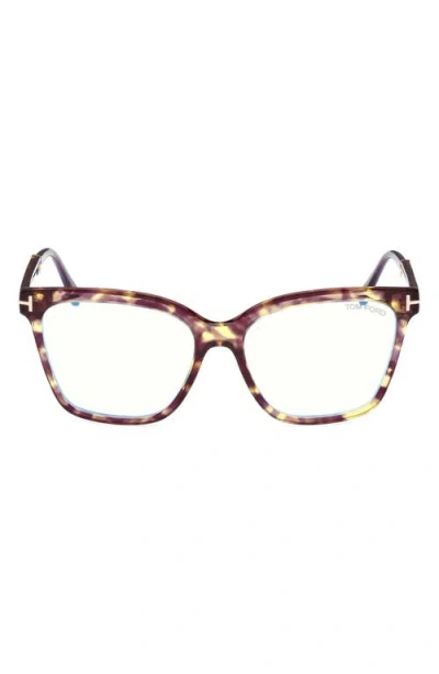 Tom Ford 56mm Square Blue Light Blocking Optical Glasses In Violet Yellow Havana Rose Gold