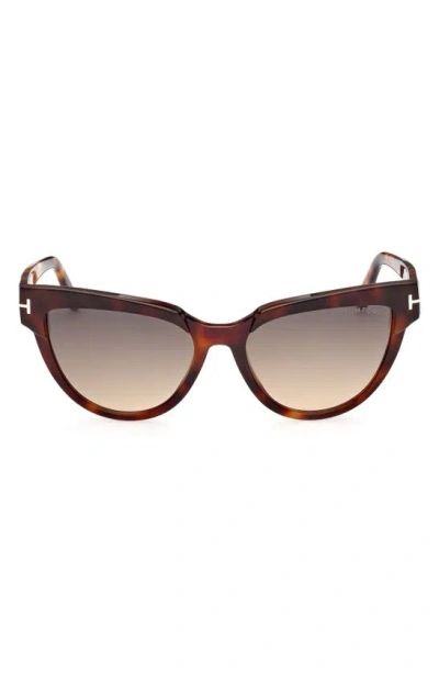 Tom Ford 57mm Cat Eye Sunglasses In Havana / Gradient Smoke