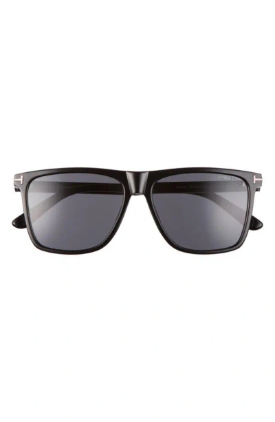 Tom Ford 57mm Fletcher Square Sunglasses In Shiny Black / Smoke
