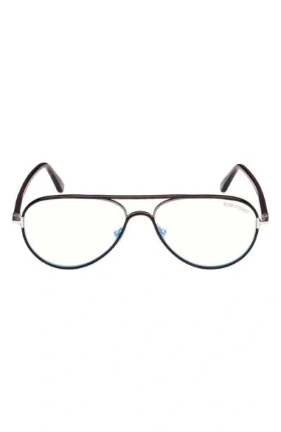 Tom Ford 57mm Pilot Blue Light Blocking Optical Glasses In Black