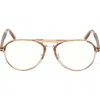 Tom Ford 57mm Pilot Blue Light Blocking Optical Glasses In Champagne/t Logo