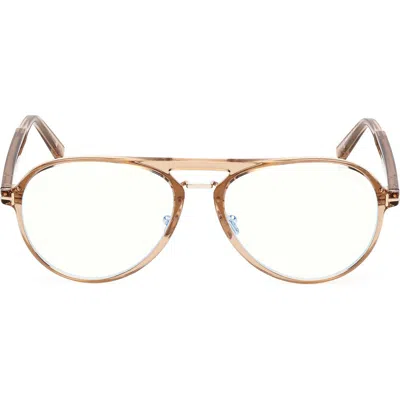 Tom Ford 57mm Pilot Blue Light Blocking Optical Glasses In Champagne/t Logo