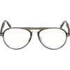 Tom Ford 57mm Pilot Blue Light Blocking Optical Glasses In Green/t Logo/blue Block