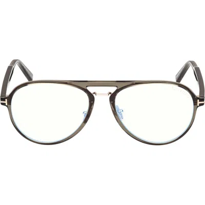 Tom Ford 57mm Pilot Blue Light Blocking Optical Glasses In Green/t Logo/blue Block