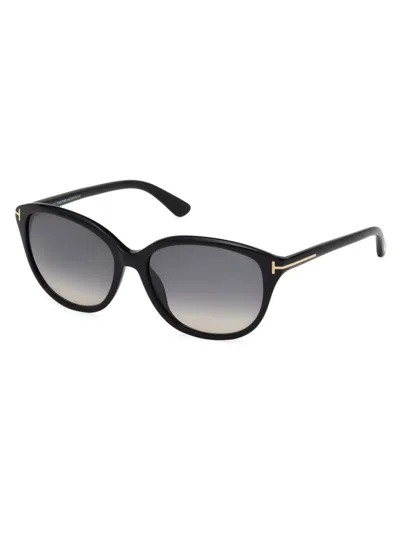 Tom Ford 57mm Rectangle Acetate Sunglasses In Black Gradient Smoke