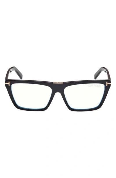 Tom Ford 57mm Square Blue Light Blocking Glasses In Black Eco/t Logo