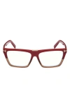 Tom Ford 57mm Square Blue Light Blocking Glasses In Color Block Red/champagne