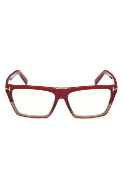 Tom Ford 57mm Square Blue Light Blocking Glasses In Color Block Red/champagne