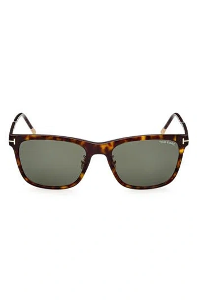 Tom Ford 57mm Square Sunglasses In Dark Havana/green