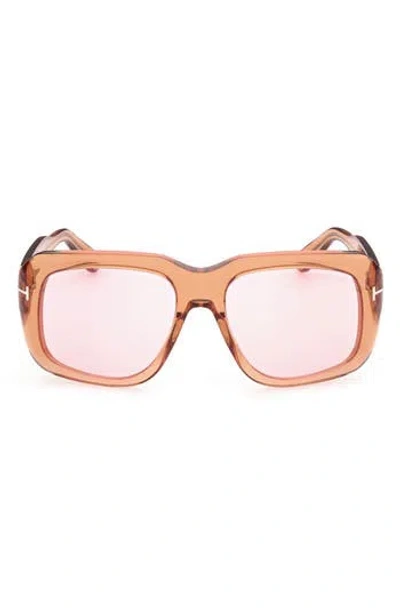Tom Ford 57mm Square Sunglasses In Shiny Light Brown/violet