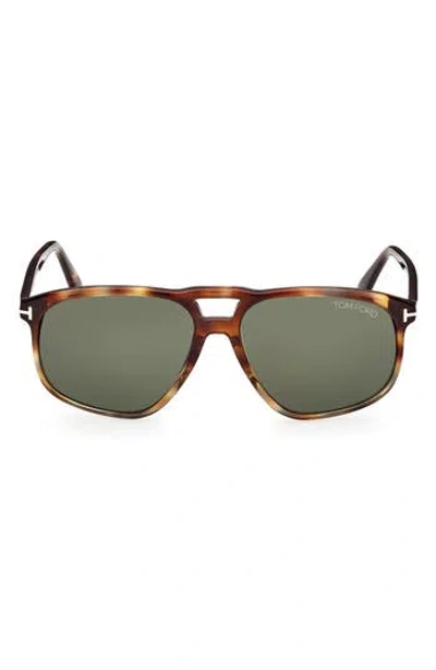 Tom Ford 58mm Navigator Sunglasses In Havana/green