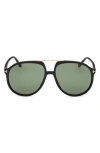 Tom Ford 58mm Pilot Sunglasses In Matte Black/green