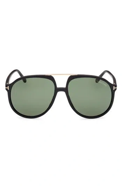 Tom Ford 58mm Pilot Sunglasses In Matte Black/green