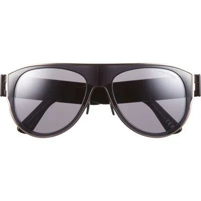 Tom Ford 58mm Pilot Sunglasses In Shiny Black/smoke Mirror