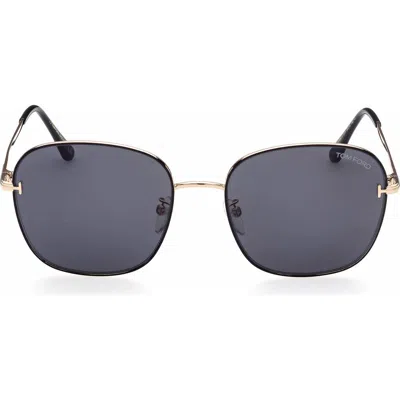 Tom Ford 59mm Round Sunglasses In Shiny Black/smoke