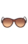 Tom Ford 59mm Round Sunglasses In Dark Havana / Gradient Brown