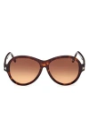 Tom Ford 59mm Round Sunglasses In Dark Havana/gradient Brown
