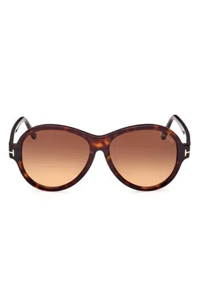 Tom Ford 59mm Round Sunglasses In Dark Havana/gradient Brown