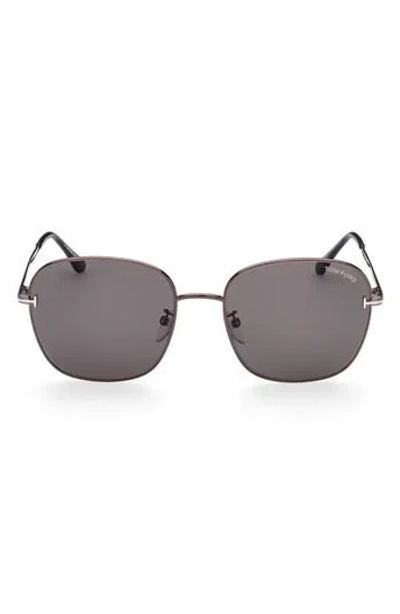 Tom Ford 59mm Round Sunglasses In Shiny Gunmetal/smoke