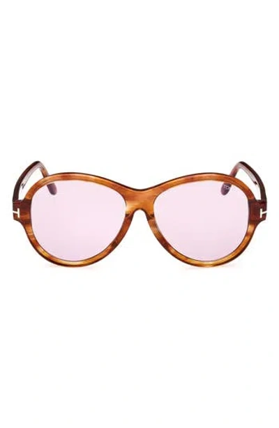 Tom Ford 59mm Round Sunglasses In Shiny Light Brown/violet