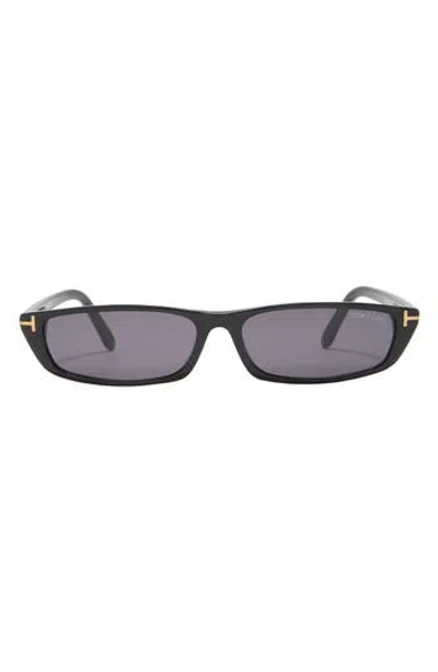 Tom Ford 59mm Slim Rectangle Sunglasses In Shiny Black/smoke