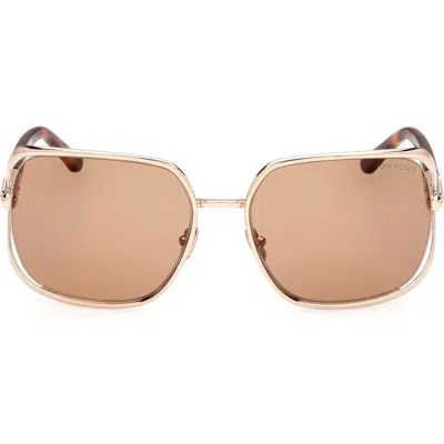 Tom Ford 60mm Butterfly Sunglasses In Shiny Rose Gold/brown