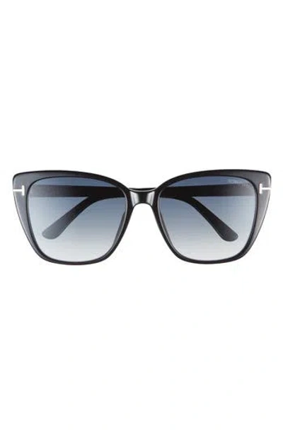Tom Ford 60mm Gradient Rectangle Sunglasses In Shiny Black/gradient Smoke