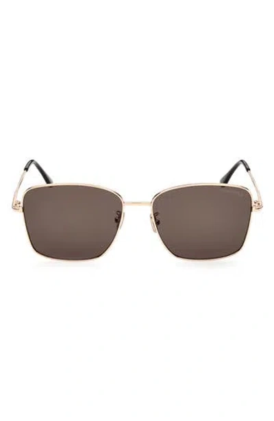 Tom Ford 60mm Gradient Rectangle Sunglasses In Shiny Rose Gold/smoke