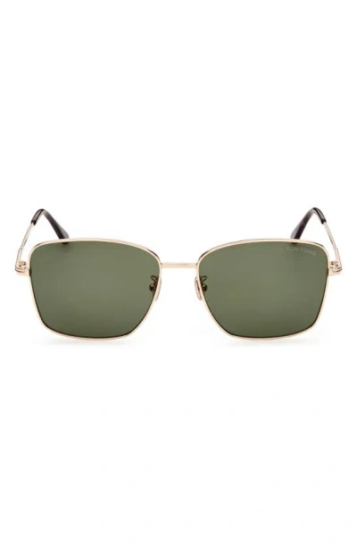 Tom Ford 60mm Square Sunglasses In Shiny Rose Gold / Green