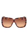Tom Ford 61mm Geometric Sunglasses In Dark Havana / Gradient Brown