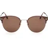Tom Ford 61mm Round Sunglasses In Shiny Light Brown/brown