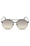 Tom Ford 61mm Round Sunglasses In Shiny Black / Smoke Mirror