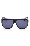 Tom Ford 62mm Gradient Polarized Oversize Aviator Sunglasses In Shiny Black/blue